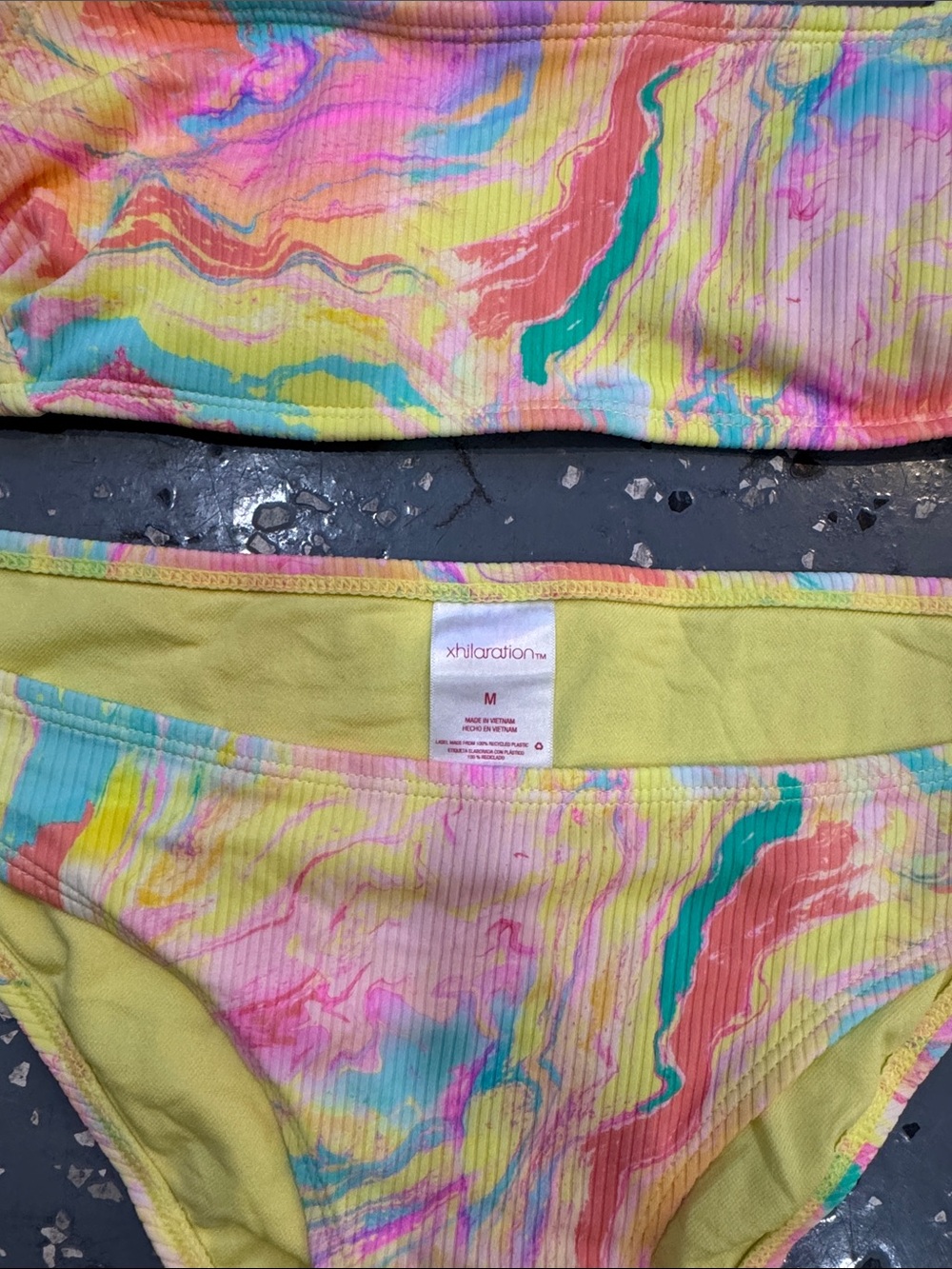 Xhilaration Neon Swirl Ribbed Bikini Set - Yellow, Pink, Teal - Picture 2 of 4